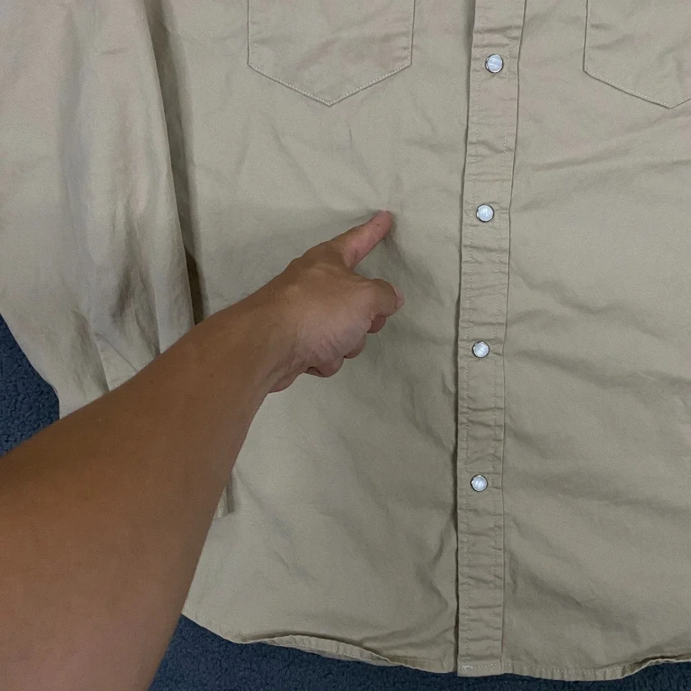 Levis Western Shirt Mens Large Tan Beige Twill Pearl Snap Red Tab Cowboy